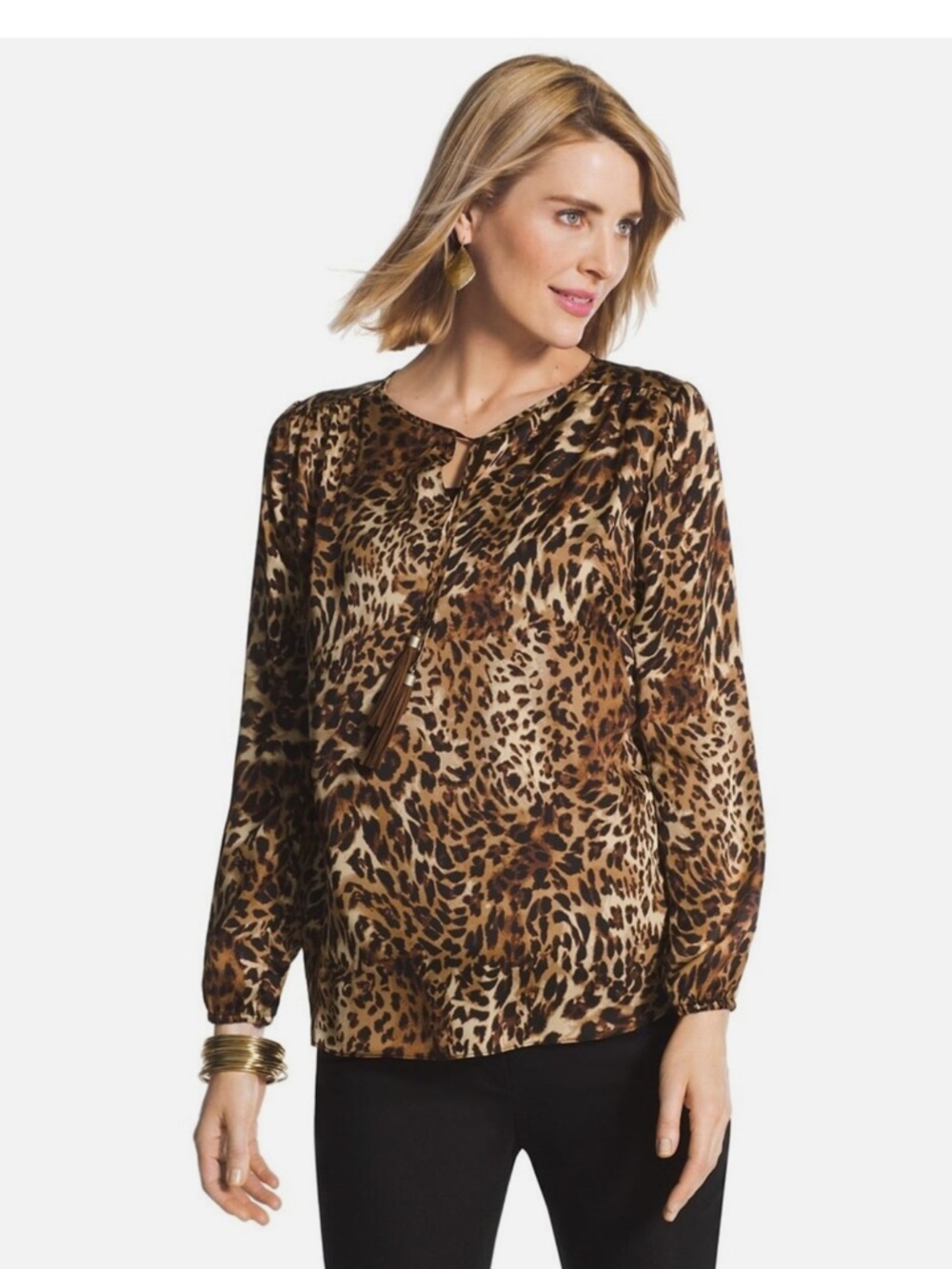 Chico’sLeopard Print Long-Sleeve Women's Blouse - Brown size 2=M